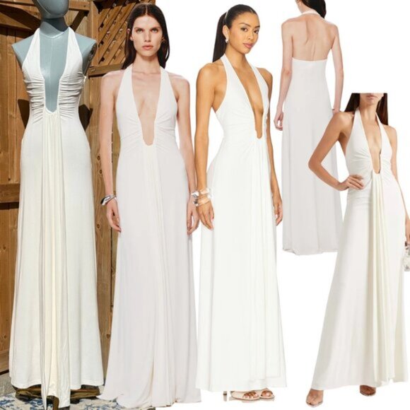 🆕 MISHA COLLECTION 🧿 NWOT The Jennifer Cupro Maxi Dress, Ivory - Sz XS - Picture 1 of 16